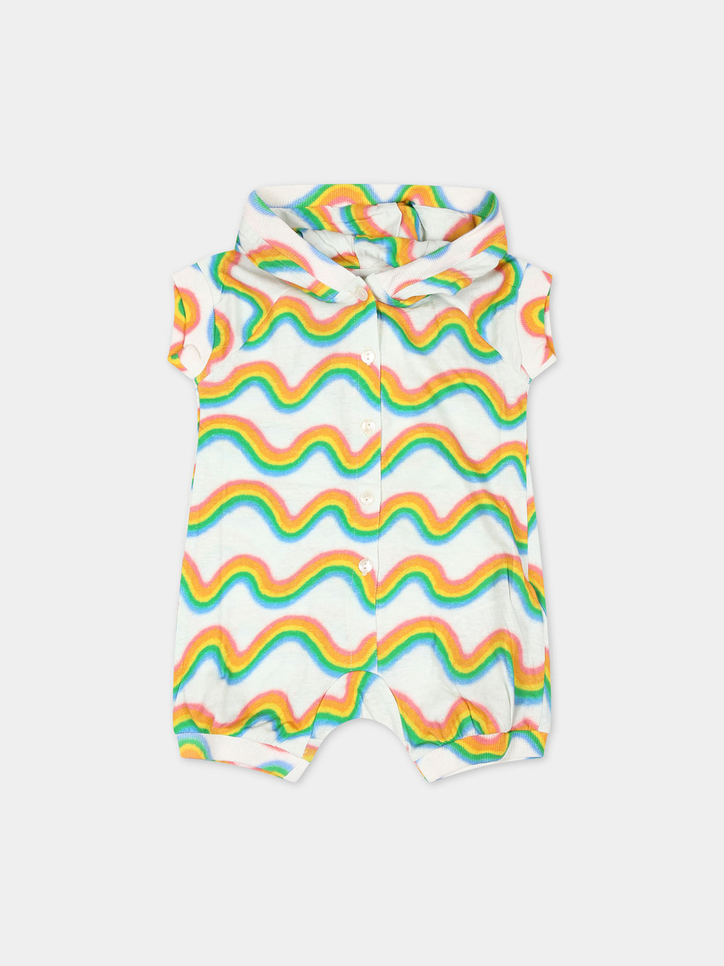 White romper for baby girl with rainbow print